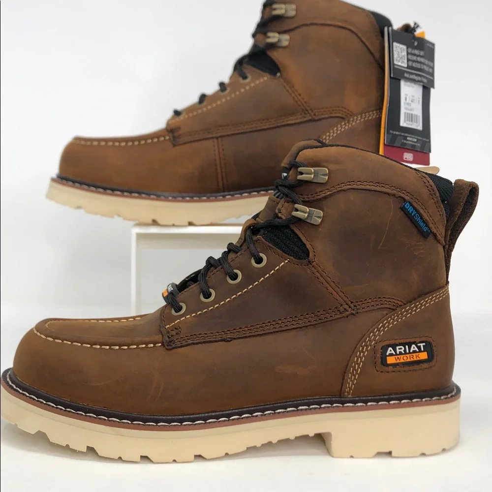 Ariat Work Rebar Lift 6” H2O Distressed Brown EH ESoft Toe Men’s Boots - Size 8